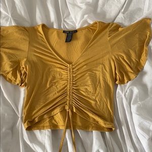 Yellow v neck crop scrunchy shirt
